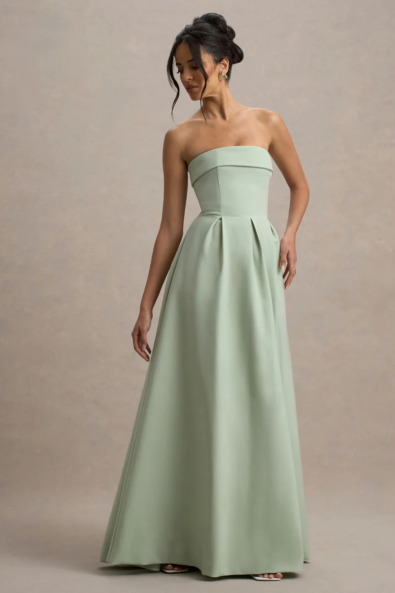 Maddalena | Light Green Bandeau Skater Maxi Dress | Club L London