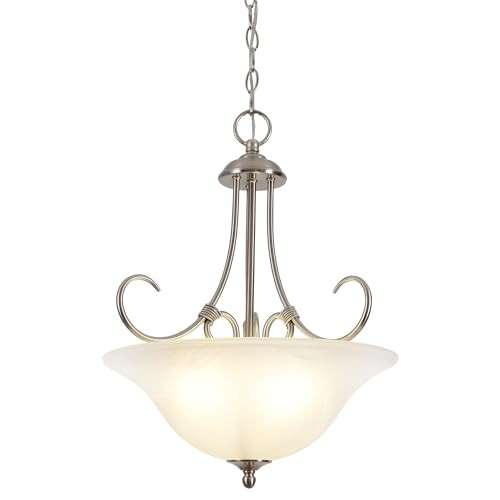 Design House Willowdale Pendant Light Fixture - Traditional Alabaster Glass Bowl Shade for Kitchens, Foyers, Dining Rooms - Adjustable Height Pendant Light Fixture - Satin Nickel, 589747 | Amazon (US)