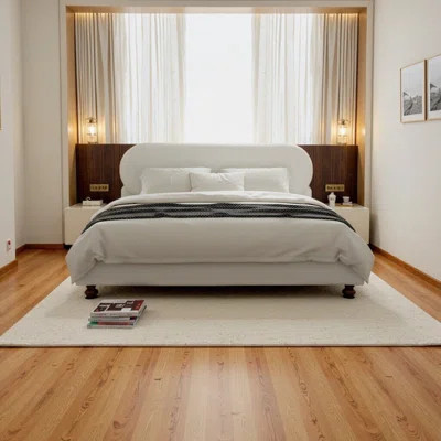Cream Boucle Upholstered King Bed with Rubber Wood Legs – Elegant & Cozy Modern Bedroom Furniture | Wayfair North America