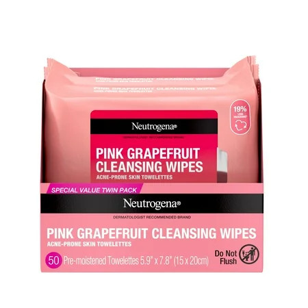 Neutrogena Makeup Remover Cleansing Wipes Pink Grapefruit 2 x 25 Count | Walmart (US)