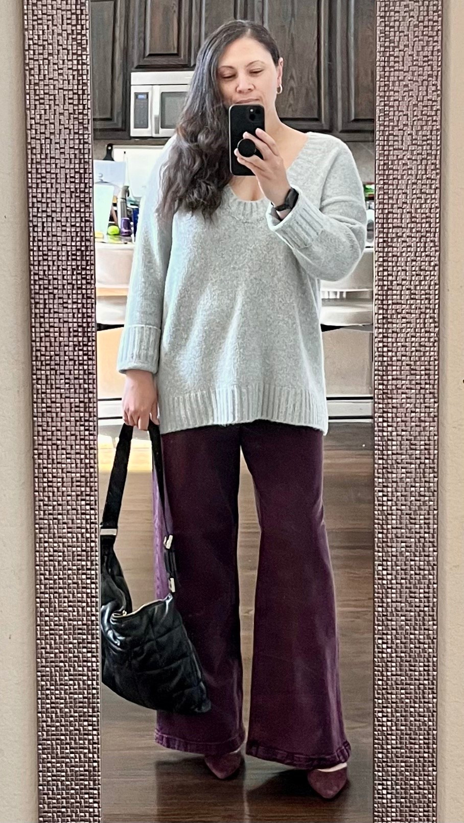 The best burgundy wide leg jeans! 

Sweater - large (very oversized) linked similar 
Jeans - 12

#LTKSaleAlert #LTKOver40 #LTKFindsUnder100