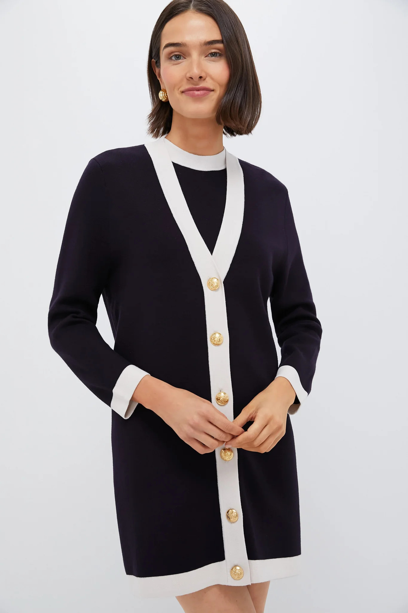 Navy and White Trim Knit Liv Cardigan | Tuckernuck (US)