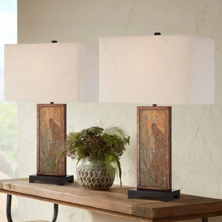 Franklin Iron Works Modern Table Lamps 30 Tall Set of 2 Natural Slate Stone Rectangular Box Shade fo | Walmart (US)
