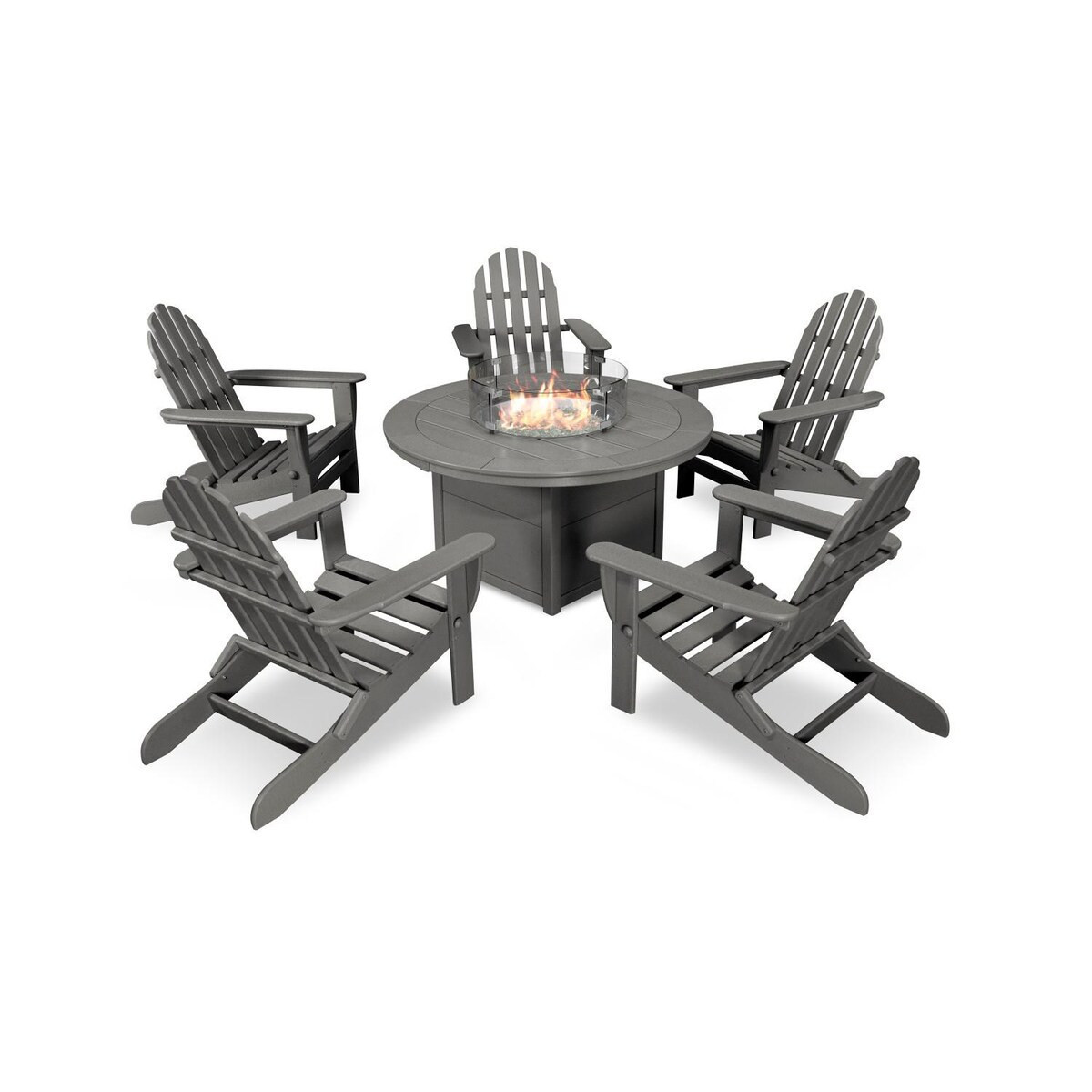 POLYWOOD Classic Adirondack 6 Pc Recycled Plastic Fire Pit Seating Set in Slate Gray by - PWS414-1-GY | BBQ Guys