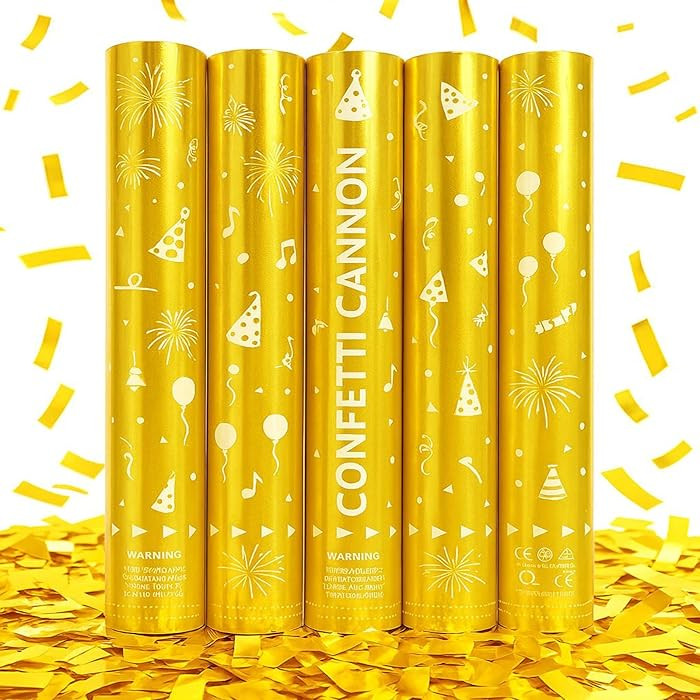 12 Inch Confetti Cannons – 5-Pack Gold Confetti Poppers for Graduation, Birthday, and New Year... | Amazon (US)