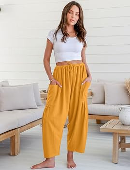 TARSE Womens Linen Wide Leg Pants Casual Loose Drawstring Summer Beach Travel Vacation Palazzo Ha... | Amazon (US)