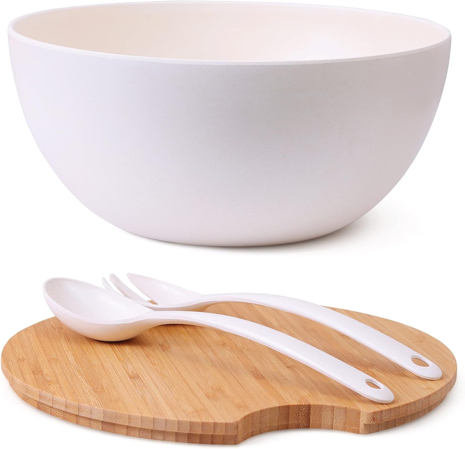 Clean Dezign Large Salad and Serving Bowl with Bamboo Wood Lid and Servers Set - 11.5" Bamboo Fib... | Amazon (US)