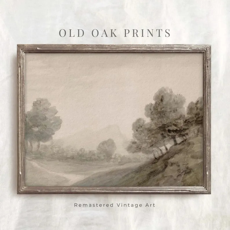 Antique Rustic Muted Landscape Painting | Vintage Neutral Wall Art | Watercolor Landscape PRINTAB... | Etsy (US)