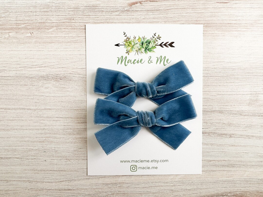 Williamsburg Blue Velvet Bow(s) | Velvet Pigtail Bows | Little Girls Hair Bows | No Slip Hair Bow... | Etsy (US)