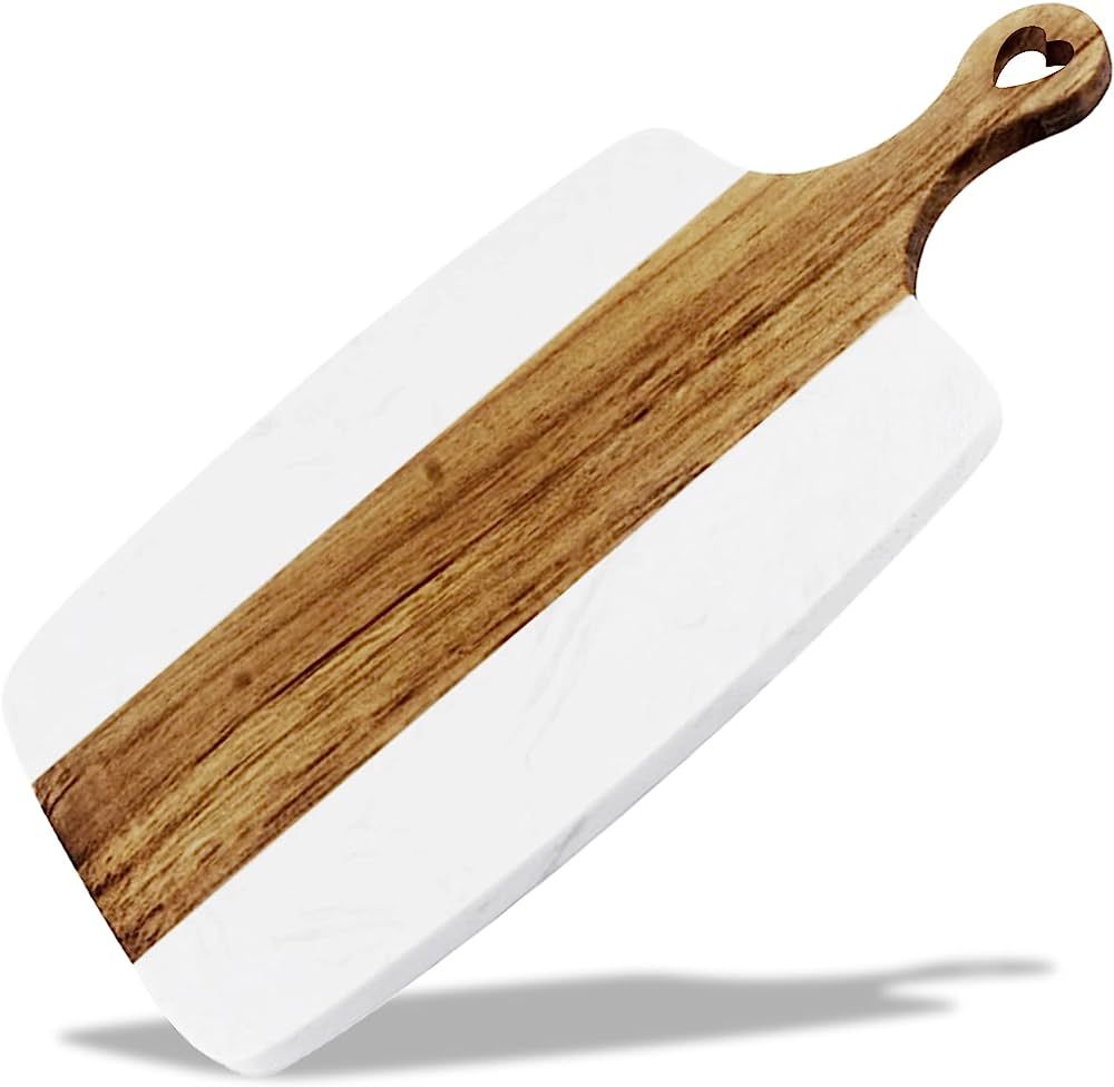 The Live Edge - Acacia Wood Small Marble and Wooden Decorative Cutting Board for Kitchen, White M... | Amazon (US)
