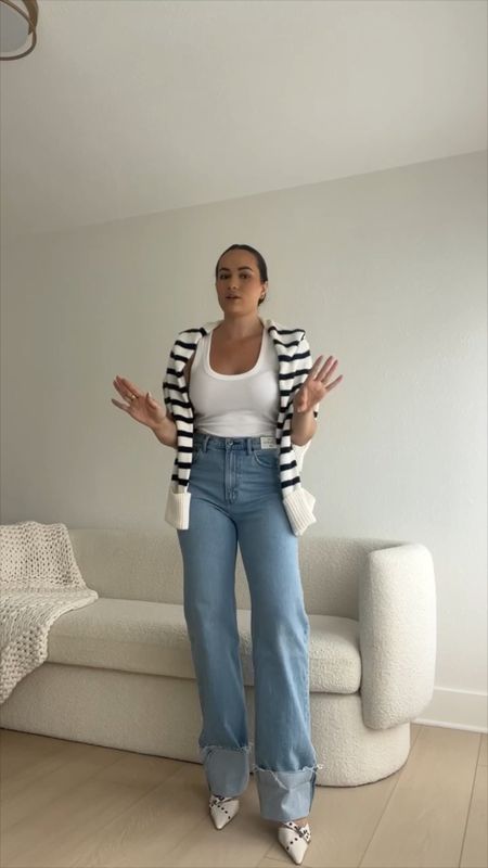 Abercrombie, cuffed denim, outfit inspo, fall outfit, white tank top, striped sweater, fall fashion

#LTKstyletip #LTKfindsunder100 #LTKSeasonal