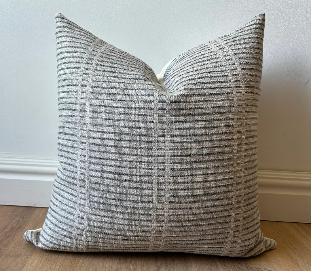 Boho Woven Striped Pillow Cover – Navy Blue & White Textured Cushion, Euro Sham and Lumbar Size... | Etsy (US)