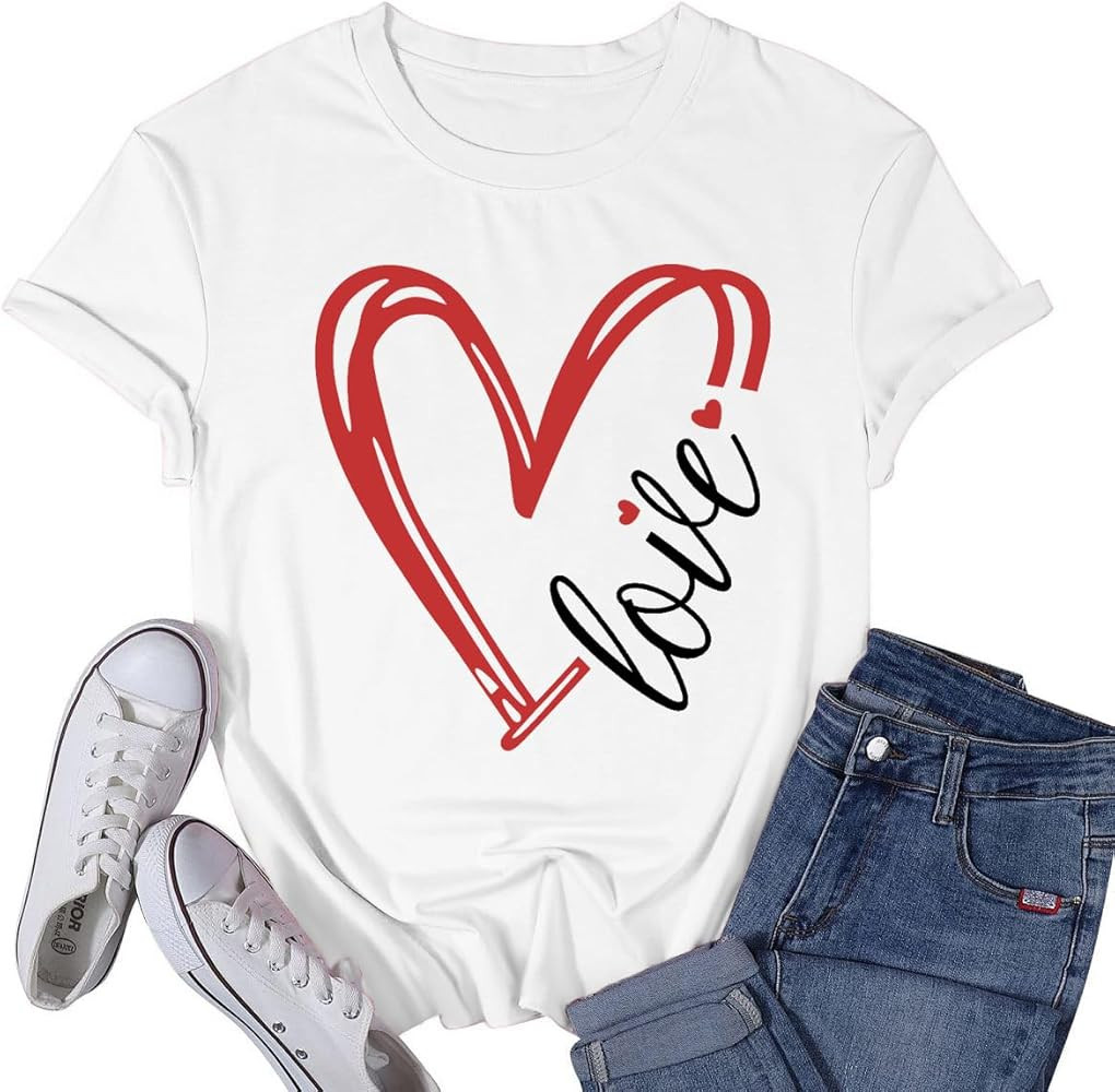 MATERIAL: This women love heart shirt is made of 60%Polyester 35%Rayon 5%Spandex, lightweight, so... | Amazon (US)
