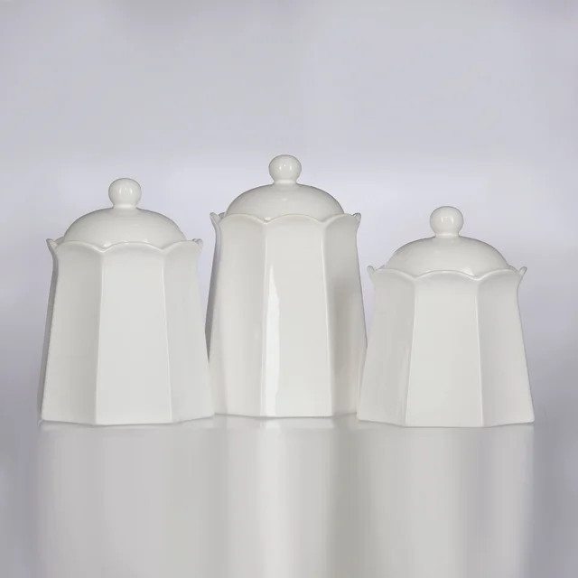 Contemporary Home Living Set of 3 White Unique Fluted Sealed Storage Canisters, 11" - Walmart.com | Walmart (US)