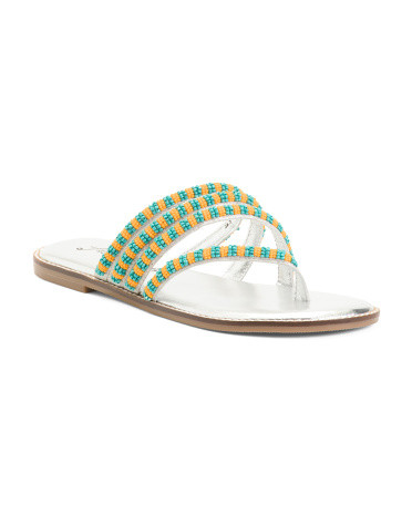 Leather Beatrice Beaded Flat Sandals | Marshalls