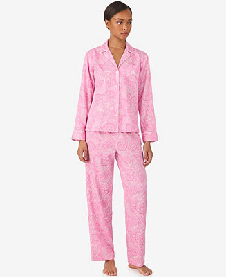 Lauren Ralph Lauren Women's Long-Sleeve Notch Collar Top and Pants Pajama Set - Macy's | Macy's