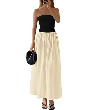 PRETTYGARDEN Women 2026 Summer Elegant Strapless Maxi Dress Tube Top Dress A Line Flowy Long Wedd... | Amazon (US)