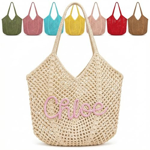 Personalized Crochet Beach Bag - Custom Name Woven Tote & Lightweight Summer Beach Bags for Women, Ideal for Bachelorette Party Favors, Bridesmaid Gifts and Travel | Amazon (US)