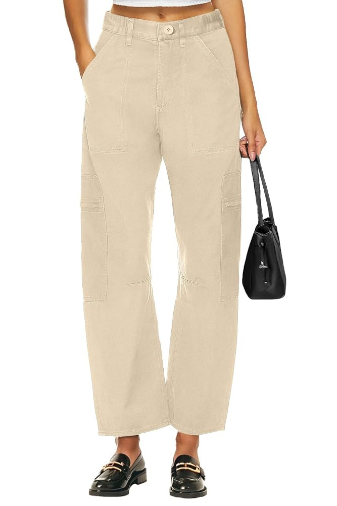 Lepunuo Womens Barrel Cargo Pants Casual Baggy Stretchy Elastic Waisted Wide Leg Jeans Y2k Street... | Amazon (US)