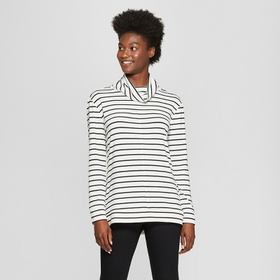 Women's Striped Long Sleeve Cozy Cowl Neck Top - A New Day™ Cream/Black | Target
