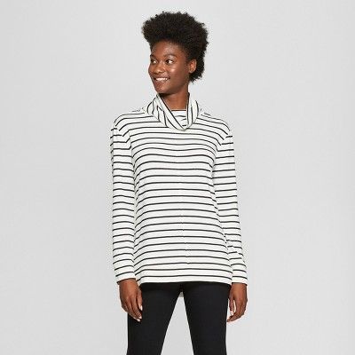 Women's Striped Long Sleeve Cozy Cowl Neck Top - A New Day™ Cream/Black | Target