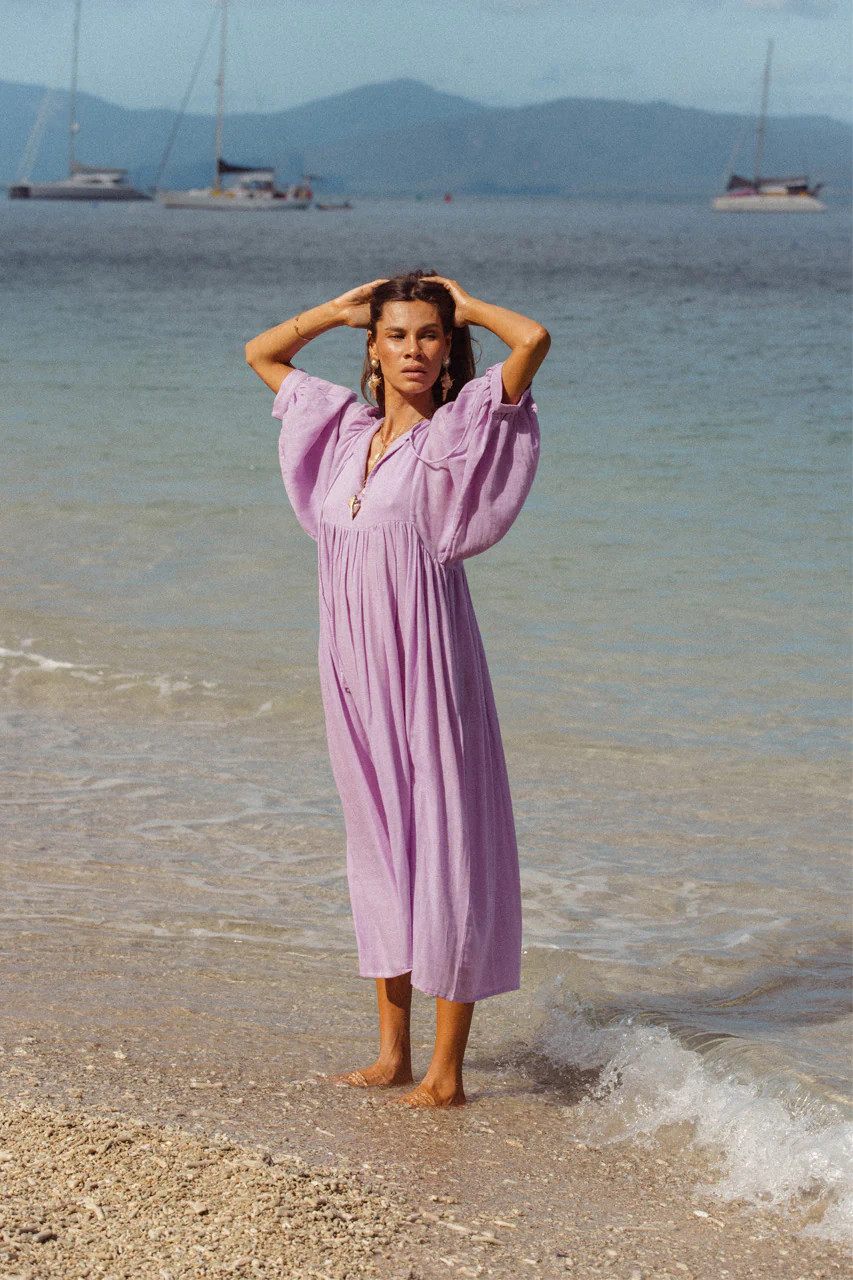 Kyra Midi Dress ~ Lilac Gauze | Handcrafted For Everyday Wear | Daughters of India