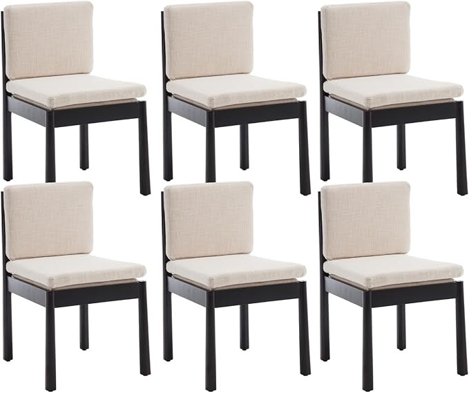Modern Upholstered Dining Chairs Set of 6 Black Wooden Dining Room Chairs Fabric Accent Side Chai... | Amazon (US)