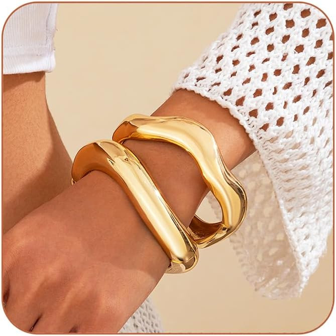 Gold Bangle Bracelets for Women Gold Wide Chunky Bracelets Trendy Hinged Cuff Open Chunky Bracele... | Amazon (US)