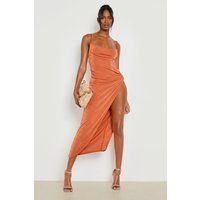 Womens Asymmetric Strappy Knot Front Maxi Dress - Orange - 16, Orange | Boohoo.com (UK & IE)