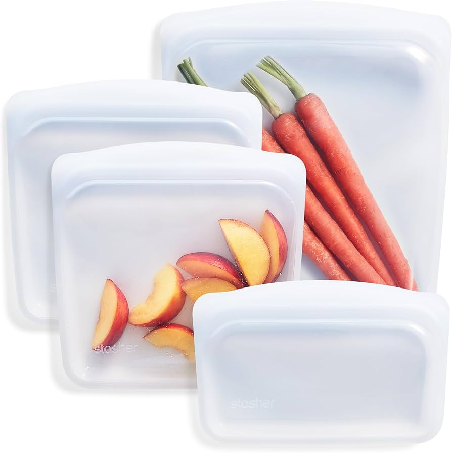 Stasher Premium Silicone Reusable Food Storage Bags, 4-Pack, Clear, Multi-Use Food Storage Bags, ... | Amazon (US)