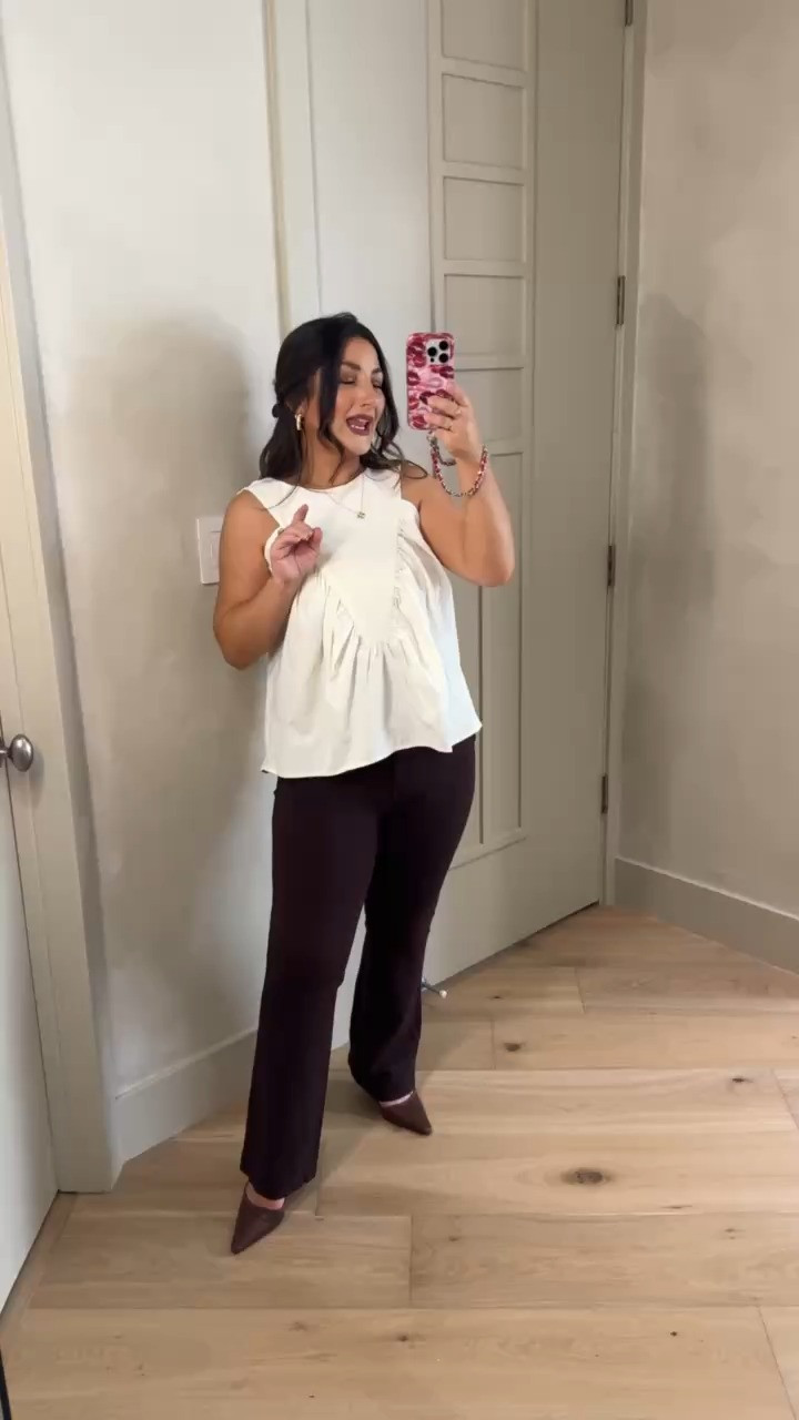 Cute workwear to date night look! Ruffle swing tank size small, Pants size small 28" 

5'0" 140lbs
Petite friendly!

#LTKootd #LTKPetite #LTKWorkwear