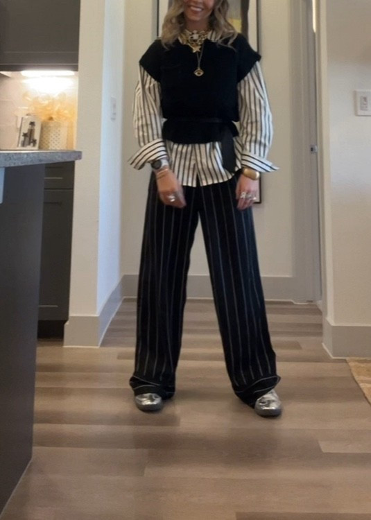 Pinstripes and layers for a cool day look. Mixing textures, oversized pieces, and a little metallic moment. Linking everything I can.

#LTKootd #LTKStyleTip #LTKWorkwear