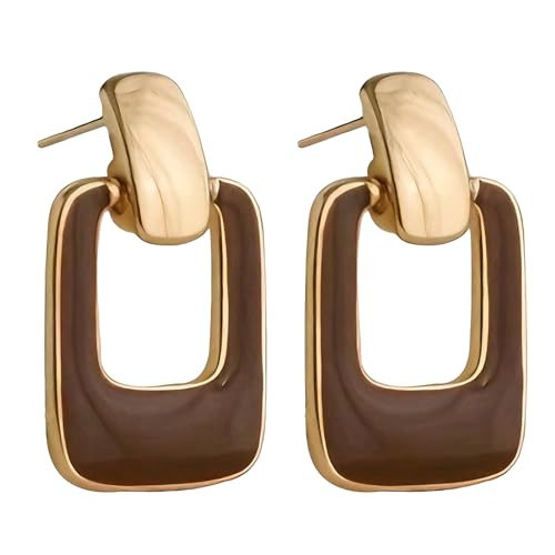 Brown Square Geometric Stud Earrings for Women - Dark Brown & Gold Earrings, Stylish Brown Dangle Earrings for Party, Daily Commute & Vacation | Amazon (US)