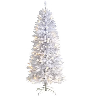 Nearly Natural 5-ft Slim White Artificial Christmas Tree with 150 Warm White LED Lights and 491 Bendable Branches | Target