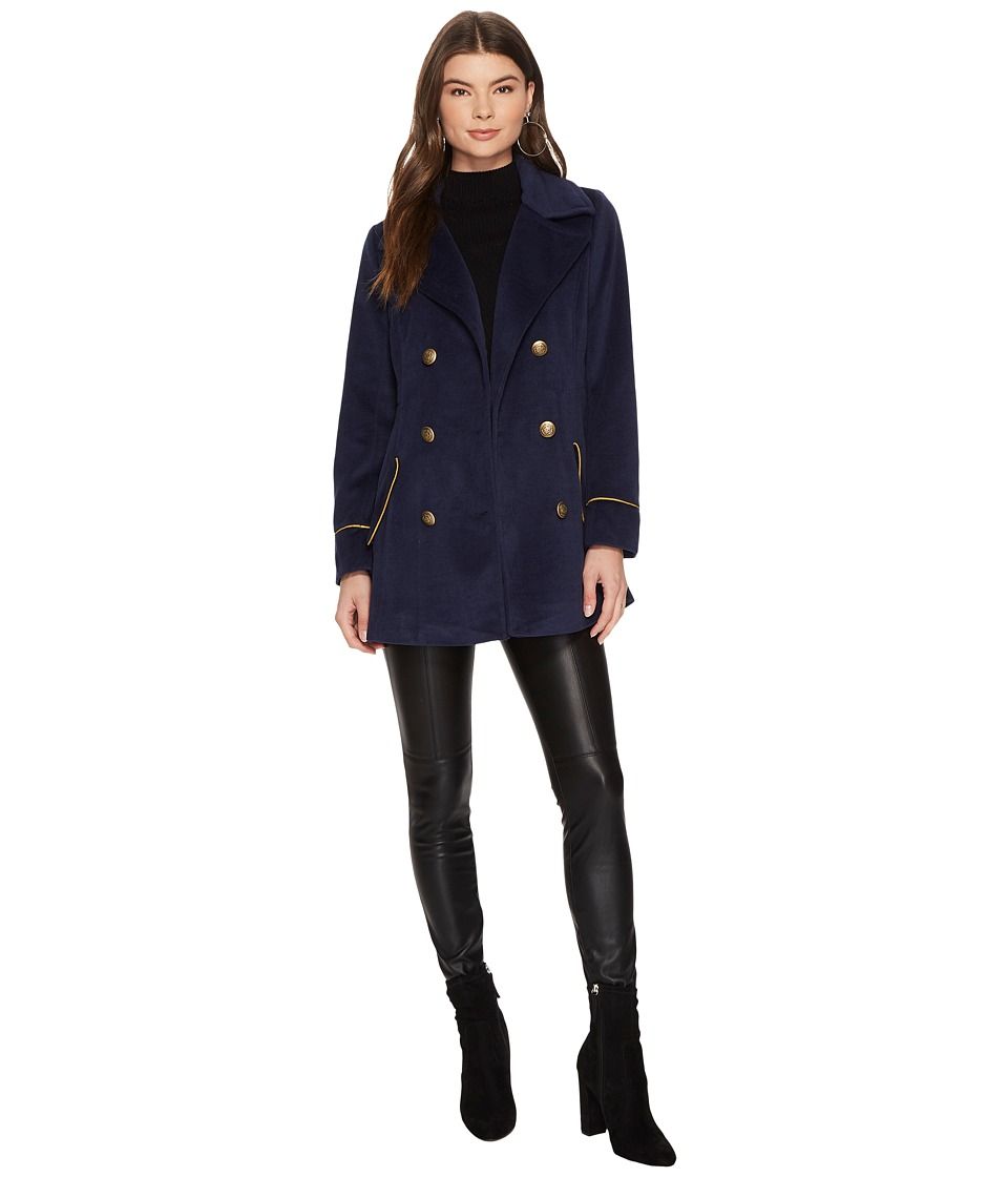 Jack by BB Dakota Carina Military Coat with Contrast Piping (Medieval Blue) Women's Coat | 6pm