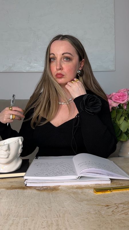 Pearls and flowers and sweetheart necklines… my romantic working from home look 🖤🖤
Black sweater | Baroque pearls | Freshwater | Gold pen stationery | Oversized heart earrings | Ring stacking | Lariat flower necklace 

#LTKstyletip #LTKeurope #LTKuk
