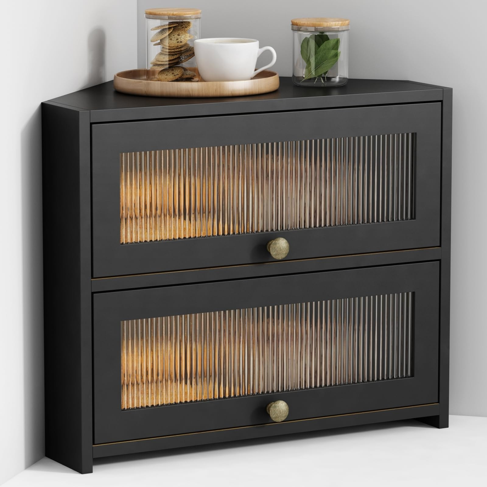 Corner Bread Box for Kitchen Countertop, Double Layer Large Breadbox for Counter Top, 2 Tier Wood... | Amazon (US)