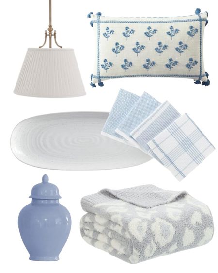 Blue decor finds! Pillow, towels, dishes, blanket, lamp shade. Grandmillennial home, modern traditional, blue and white home decor, coastal style  

#LTKhome