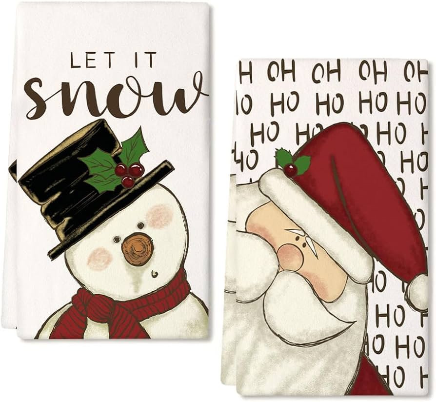 ARKENY Christmas Dish Towels for Christmas Decor Snowman Santa Claus Kitchen Towels 18x26 Inch Let I | Amazon (US)