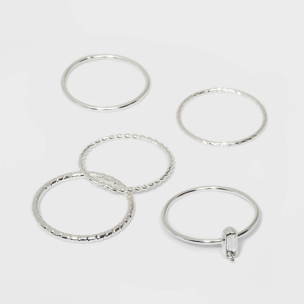 Clear Stone and Four Thin Ring Set - A New Day Silver | Target