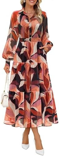 ZESICA Women's Long Sleeve Floral Casual Flowy Wedding Guest Maxi Dresses | Amazon (US)