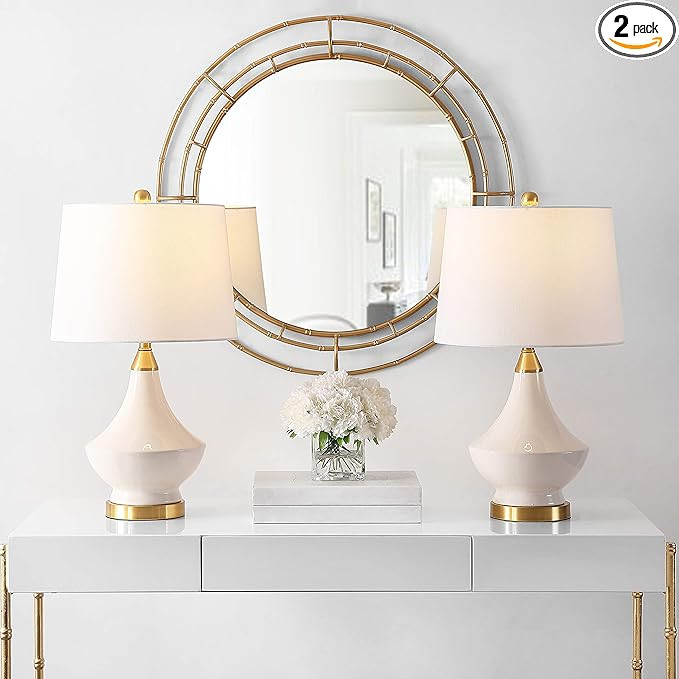 SAFAVIEH Lighting Collection Marlowe Modern White Glass 25-inch Bedroom Living Room Home Office D... | Amazon (US)