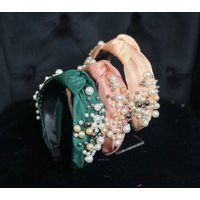 Satin Pearl Knot Turbant Headband, Faux Girls Glam Couture Knotted Headband | Etsy (US)