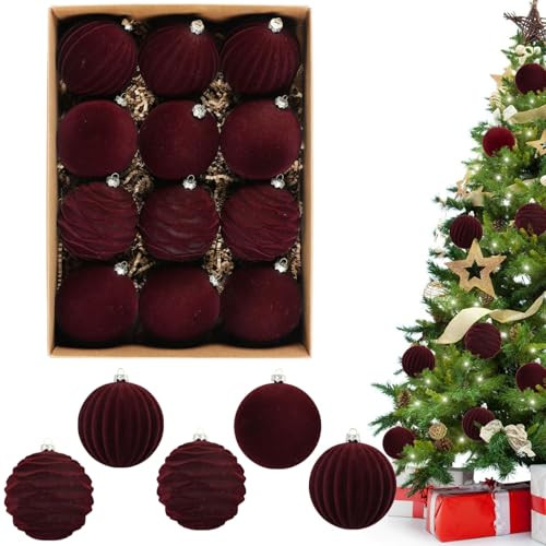 Velvet Christmas Balls - 3.14-inch Neutral Ornaments, 12 Pack - Red Xmas Bulbs - Velvet Ornaments for Christmas Tree Hanging Decoration - Holiday Decor | Amazon (US)