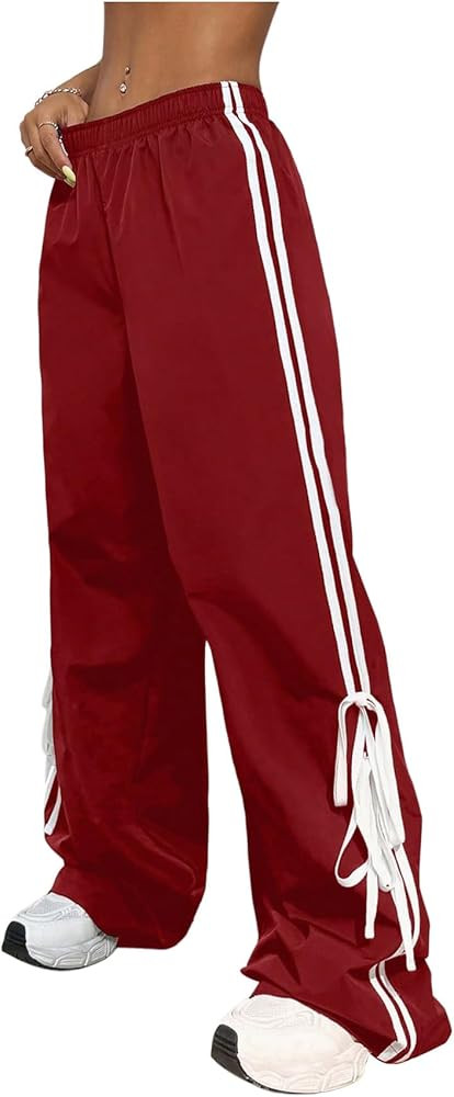 Verdusa Women's Loose Wide Leg Pants Tie Side Striped Elastic Waist Trousers | Amazon (US)