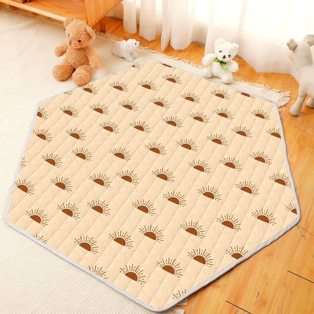 Funtery Woodland Animals Hexagon Playpen Mat Baby Play Mat Foldable Soft Nursery Rug Portable Bab... | Amazon (US)