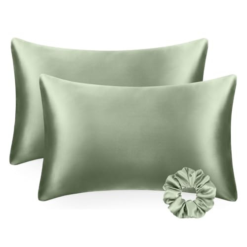 AINA Luxury Silk Satin Pillowcase for Hair and Skin, Cooling Satin Pillow Case 20x30 Inch | Super Soft Satin Body Pillow Cover with Envelope Closure, Silk Pillow Cases Queen | 2pcs + 1 Hair Band | Amazon (US)
