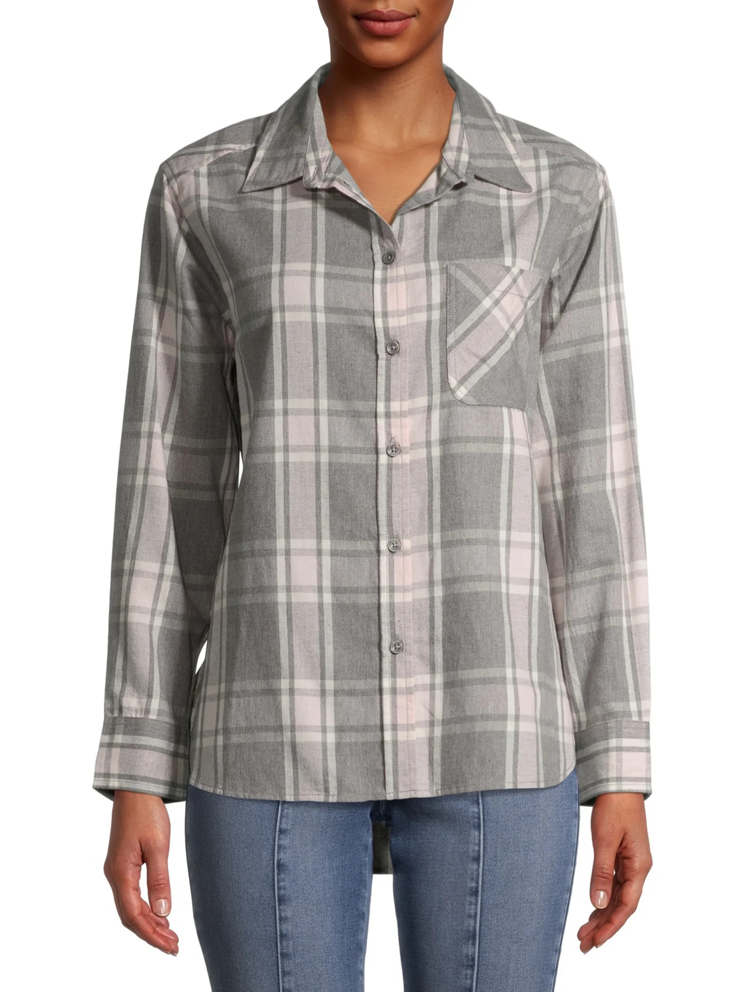 Time and Tru Women's Plaid Button Front Shirt | Walmart (US)