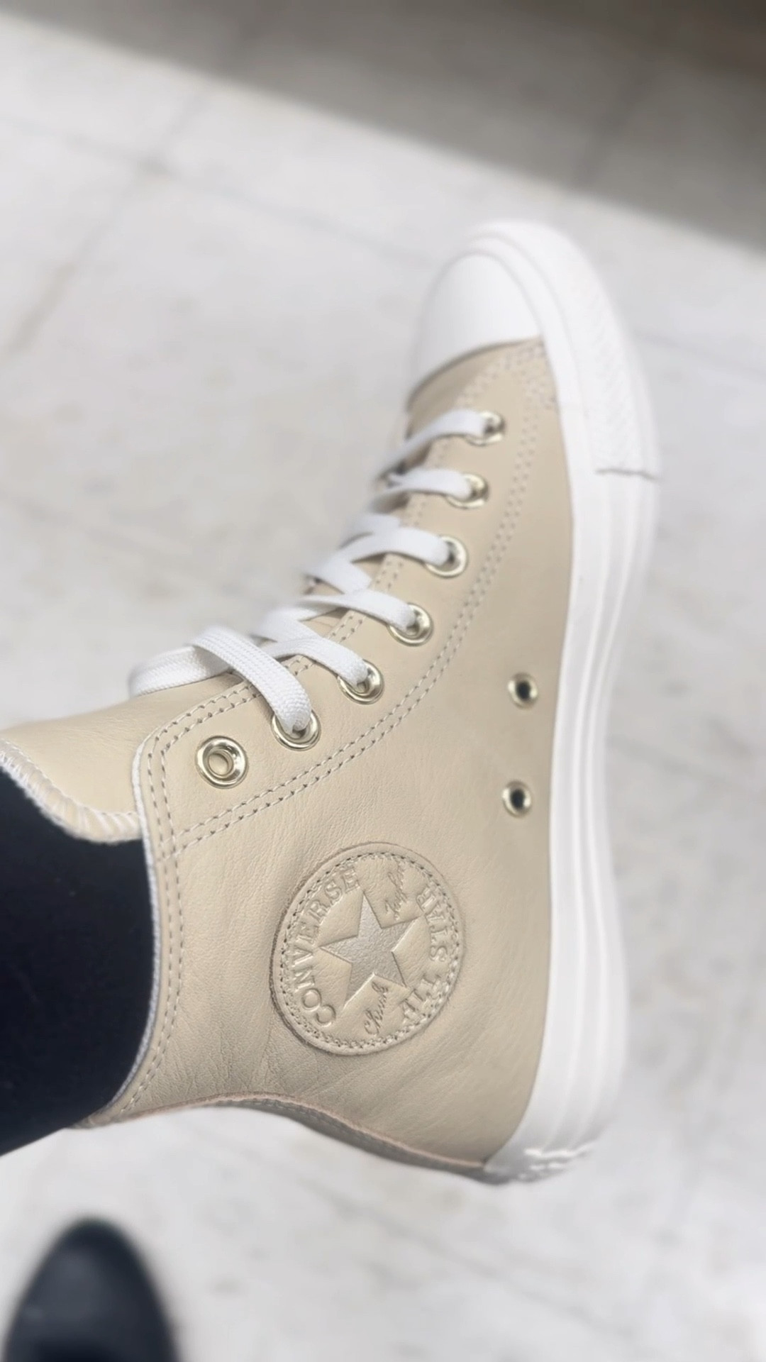 Found these beige leather converse sneakers and thought they were so CUTE when I tried them on! ✨ Love a great unexpected shopping find 🤗 

Neutral Sneakers | High Top | Chucks | 

#LTKdayinmylife #LTKGiftGuide #LTKootd