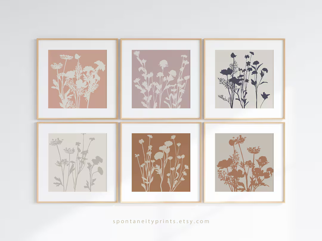 Cream Rust Navy Flower Gallery Set Wildflower Wall Art - Etsy | Etsy (US)